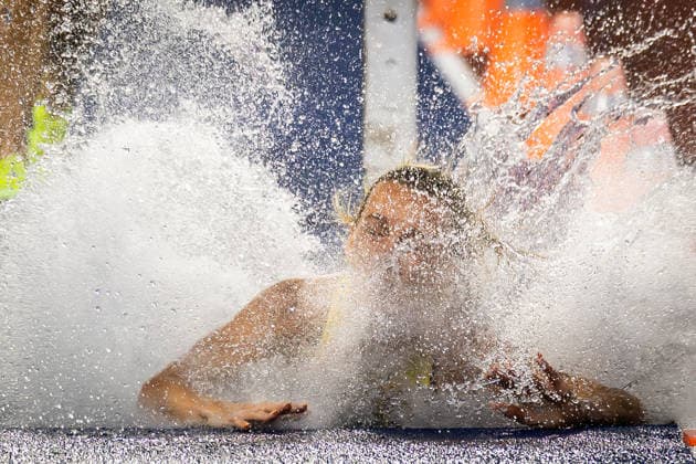 2026 European Athletics Championships, Alexander Stadium, Birmingham, England 13 8 2026 Women™s 3000m Steeplechase Final Germany™s Lea Meyer takes a fall at the water jump Lea Meyer 13 8 2026  Copyright: xx 0U6A1451_1