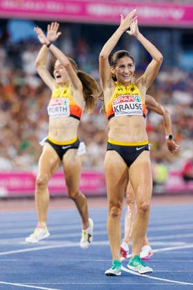 BIRMINGHAM, GREAT BRITAIN - AUGUST 13, 2026: Gesa Felicitas KRAUSE (GER Germany) wins Gold in the 3000m steeple chase, Olivia GÜRTH (GER Germany) in the back wins Bronze during the European Athletics Championships at Alexander Stadium on August 13, 2026 in Birmingham, Great Britain. Great Britain Copyright: xAxelxKohringx
