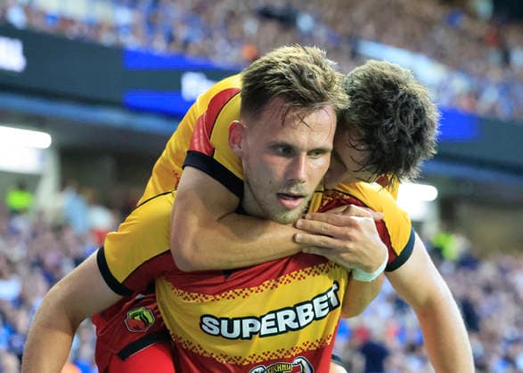 Rangers v Jagiellonia BiaÅ‚ystok UEFA Europa League Nik Prelec of Jagiellonia BiaÅ‚ystok scores his teams first goal during the UEFA Europa League Third Qualifying Round Second Leg match at Ibrox Stadium, Glasgow 13 08 2026 UK Newspapers OUT Copyright: xFredxPalmerx FIL-23767-0074