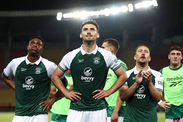 Warren O Hora of Hibernian after the full time whistle Shkendija v Hibernian, UEFA Conference League, 3rd Qualifying Round, Second Leg, Football, Nacionalna Arena Toe Proeski, Skopje, North Macedonia - 13 Aug 2026Skopje Nacionalna Arena Tose Proeski United Kingdom  Copyright: xNikolaxKrstic Shutterstockx 17069367be