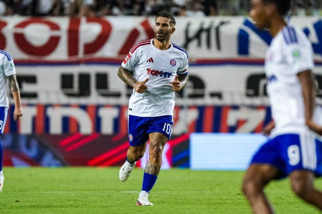 Fussball: Kroatien: UEFA Conference League Qualifikation 2026 2027 - 3. Runde, 13.08.2026 - HNK Hajduk Split (Kroatien) vs. FK Zalgiris Vilnius (Litauen) - Stadion Poljud (Split, Kroatien); Marko Livaja (Hajduk Split) *** Soccer Croatia UEFA Conference League Qualifiers 2026–2027, Round 3, August 13, 2026: HNK Hajduk Split (Croatia) vs. FK Žalgiris Vilnius (Lithuania) at Poljud Stadium, Split, Croatia; Marko Livaja, Hajduk Split Copyright: xLUKAxKOLANOVICx