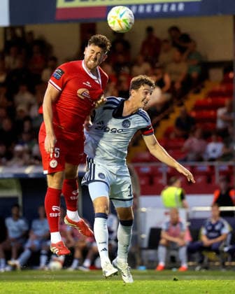UEFA Conference League Third Qualifying Round Second Leg, Tolka Park, Dublin 13 8 2026 Shelbourne vs Ajax Shelbourne s Samuel Bone and Youri Baas of Ajax Samuel Bone and Youri Baas 13 8 2026  Copyright: xLaszloxGeczox LG_13-08-2026_004672