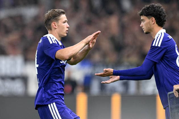 260813 RSC Anderlecht vs PAOK Danylo Sikan (14) of Anderlecht and Tristan Degreef (83) of Anderlecht pictured pictured during the third qualifying round - 2nd leg in the 2026-2027 Uefa Europa League season between RSC Anderlecht and PAOK FC Saloniki from Greece on August 13 , 2026 in Anderlecht, Belgium. (Photo by David Catry Isosport) Anderlecht Belgium  Copyright: xDavidxCatryx 20260813DC2_4783