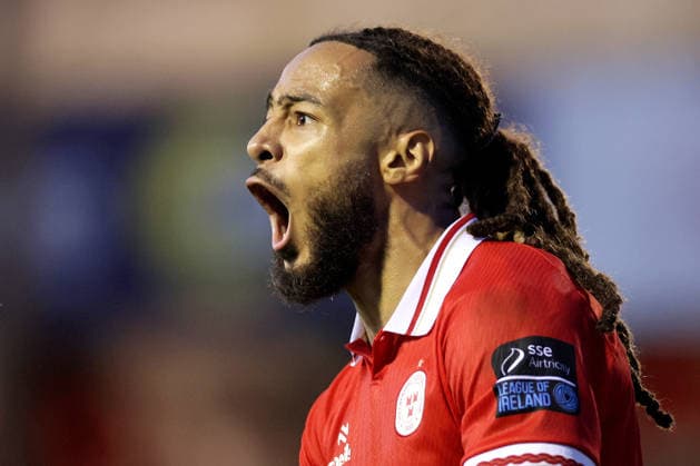 UEFA Conference League Third Qualifying Round Second Leg, Tolka Park, Dublin 13 8 2026 Shelbourne vs Ajax Shelbourne s Milan Mbeng celebrates scoring a goal that was later disallowed Milan Mbeng celebrates scoring a goal that was later disallowed 13 8 2026  Copyright: xLaszloxGeczox LG_13-08-2026_004960