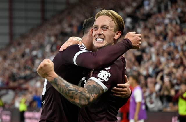 Calvin Miller of Hearts thought that he had given his side the lead before VAR intervened Heart of Midlothian v Benfica, UEFA Europa League, 3rd Qualifying Round, Second Leg, Football, Tynecastle Park, Edinburgh, Scotland, UK - 13 Aug 2026Edinburgh Tynecastle Park United Kingdom  Copyright: xNeilxHanna Shutterstockx 17069356av