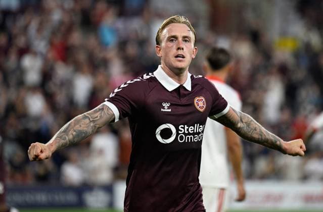 Calvin Miller of Hearts thought that he had given his side the lead before VAR intervened Heart of Midlothian v Benfica, UEFA Europa League, 3rd Qualifying Round, Second Leg, Football, Tynecastle Park, Edinburgh, Scotland, UK - 13 Aug 2026Edinburgh Tynecastle Park United Kingdom  Copyright: xNeilxHanna Shutterstockx 17069356ba