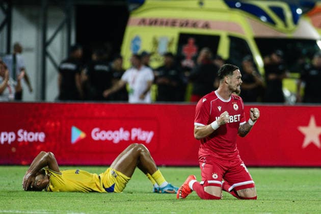 IPA87454955 - CSKA s Joel Warts celebrating after the Europa League qualifying match between PFC CSKA and Maccabi Tel Aviv FC at Vasil Levski National Stadium in Sofia, Bulgaria, on August 13, 2026  Copyright: xIvanxSxIvanov IPAxSportx xx 87454955