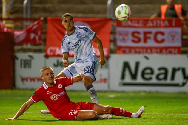 DUBLIN , 13-08-2026, Tolka Park Stadium , season 2026 2027 , UEFA Conference League play-off football . Match between Shelbourne FC and Ajax, Picture shows Ajax player Abdellah Ouazane Shelbourne - Ajax  x205684139x Copyright: