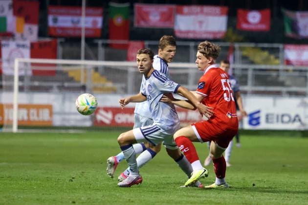 DUBLIN - (lr) Youri Regeer of Ajax, James Roche of Shelbourne, Horthy Mokio of Ajax, James Norris of Shelbourne during the UEFA Conference League 3rd qualifying round match between Shelbourne FC and AFC Ajax at Tolka Park Stadium on August 12, 2026 in Dublin, Ireland. JACK MULLINS ANP xVIxANPxSportx xxANPxIVx 565412300 originalFilename: 565412300.jpg