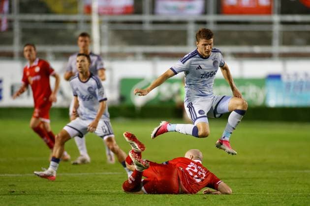 DUBLIN , 13-08-2026, Tolka Park Stadium , season 2026 2027 , UEFA Conference League play-off football . Match between Shelbourne FC and Ajax, Picture shows Ajax player Anton Gaaei Shelbourne - Ajax  x205684343x Copyright: