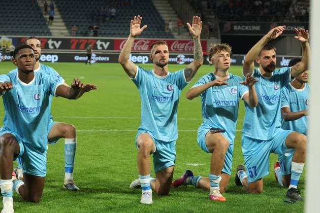 KAA Gent v IFK Goteborg - UEFA Conference League GENT, BELGIUM - AUGUST 13 : Players of KAA Gent after the UEFA Conference League 2026 27 third qualifying round between KAA Gent and IFK Goteborg on August 13, 2026 in Gent, Belgium, 13 08 2026 Gent Belgium  Copyright: xGbax