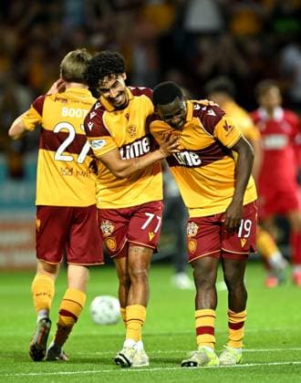 Ibrahim Said of Motherwell and Willy Gabriel Vogt of Motherwell react at full time Motherwell v HJK Helsinki, UEFA Conference League, 3rd Qualifying Round, Second Leg, Football, Fir Park, Motherwell, Scotland, UK - 13 Aug 2026Motherwell Fir Park Scotland United Kingdom  Copyright: xMarkxRunnacles Shutterstockx 17069362cj