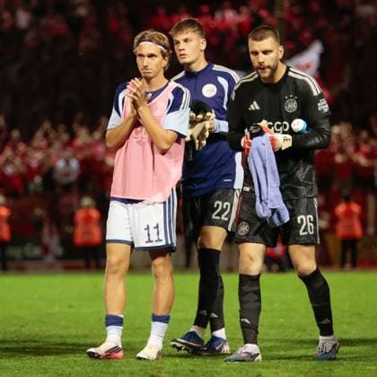 DUBLIN , 13-08-2026, Tolka Park Stadium , season 2026 2027 , UEFA Conference League play-off football . Match between Shelbourne FC and Ajax, Picture shows Ajax player Mika Godts Shelbourne - Ajax  x205684844x Copyright: