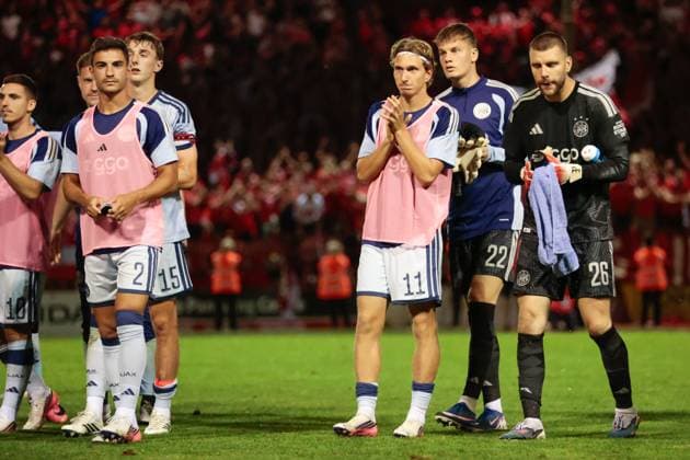 DUBLIN , 13-08-2026, Tolka Park Stadium , season 2026 2027 , UEFA Conference League play-off football . Match between Shelbourne FC and Ajax, Picture shows Ajax player Mika Godts Shelbourne - Ajax  x205684846x Copyright: