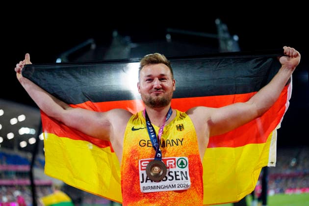 BIRMINGHAM, GREAT BRITAIN - AUGUST 13, 2026 : Bronze for Henrik JANSSEN (GER Germany) in the discus throw during the European Athletics Championships at Alexander Stadium on August 13, 2026 in Birmingham, Great Britain. Great Britain Copyright: xLeahxKohringx