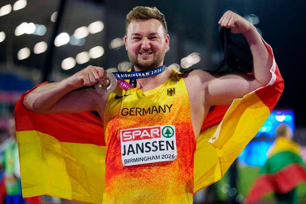 BIRMINGHAM, GREAT BRITAIN - AUGUST 13, 2026 : Bronze for Henrik JANSSEN (GER Germany) in the discus throw during the European Athletics Championships at Alexander Stadium on August 13, 2026 in Birmingham, Great Britain. Great Britain Copyright: xLeahxKohringx