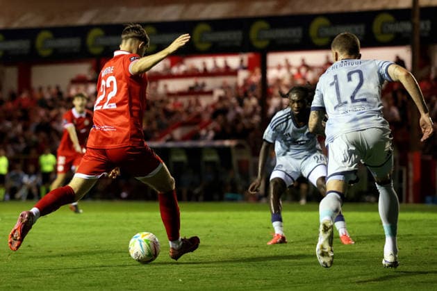 UEFA Conference League Third Qualifying Round Second Leg, Tolka Park, Dublin 13 8 2026 Shelbourne vs Ajax Shelbourne s Sean Moore scores his side™s second goal Sean Moore scores his side™s second goal 13 8 2026  Copyright: xLaszloxGeczox LG_13-08-2026_005322