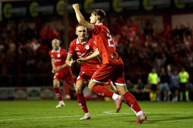 UEFA Conference League Third Qualifying Round Second Leg, Tolka Park, Dublin 13 8 2026 Shelbourne vs Ajax Shelbourne s Sean Moore celebrates scoring his side™s second goal Sean Moore celebrates scoring his side™s second goal 13 8 2026  Copyright: xLaszloxGeczox LG_13-08-2026_005364
