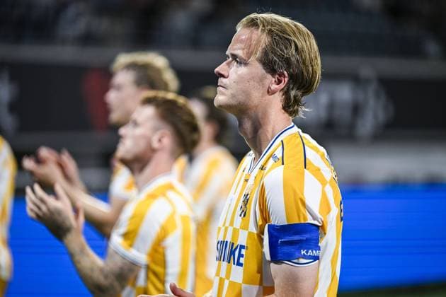 IFK Goteborg s August Erlingmark looks dejected after losing a game between Belgian KAA Gent and Swedish IFK Goteborg , in Gent, Belgium, on Thursday 13 August 2026, a return leg game in the third qualifying round of the UEFA Conference League competition. Gent won 0-1 the first leg. TOM GOYVAERTS TomxGoyvaerts  x183322688x