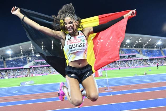 Belgian Saliyya Guisse reacts after winning the silver medal in the women s triple jump event on the fourth day of the European Athletics Championships (August 10-18) in Birmingham, United Kingdom, on Thursday 13 August 2026. ERICxLALMAND  x183324965x