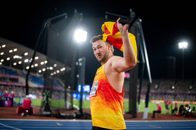 13.08.2026, GBR, Leichtathletik, Europameisterschaft 2026, Abendsession Tag 4, Birmingham Henrik Janssen ( Deutschland ) jubelt über Platz 3 und Bronze Medaille, Diskuswurf Herren, Finale Birmingham Alexander Stadium England Großbritannien *** August 13, 2026, GBR, Track and Field, 2026 European Championships, Evening Session, Day 4, Birmingham Henrik Janssen of Germany celebrates his 3rd-place finish and bronze medal in the men s discus throw final at Alexander Stadium in Birmingham, England, United Kingdom Copyright: xNordphoto Memmlerx