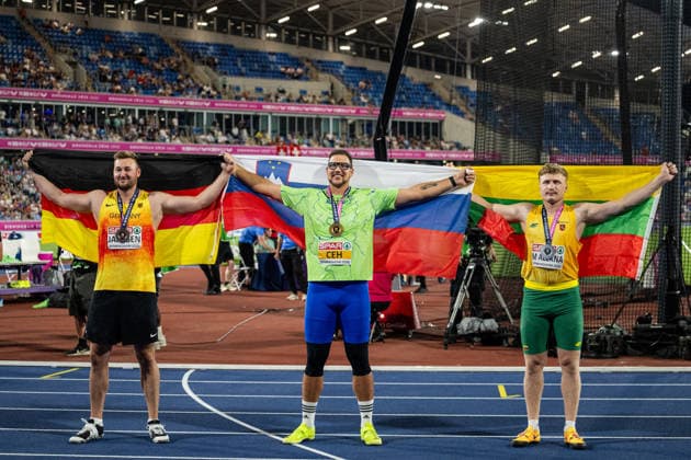 260813 Henrik Janssen of Germany, Kristjan Ceh of Slovenia and Mykolas Alekna of Lithuania celebrates after men s discus throw final during day 4 of the 2026 European Athletics Championships on August 13, 2026 in Birmingham. Photo: Mathias Bergeld BILDBYRAN kod MB MT1068 friidrott athletics friidrett friidrotts-em em friidretts-em 2026 european athletics championships 4 bbeng *** August 13, 2026: Henrik Janssen of Germany, Kristjan Ceh of Slovenia, and Mykolas Alekna of Lithuania celebrate after the men’s discus throw final on Day 4 of the 2026 European Athletics Championships on August 13, 2026 in Birmingham. Photo by Mathias Bergeld, BILDBYRAN, code MB MT1068. track and field, athletics, friidrett, friidrotts EM, 2026 European Athletics Championships, 4 BBENG  Copyright: MATHIASxBERGELD BB260813MB162