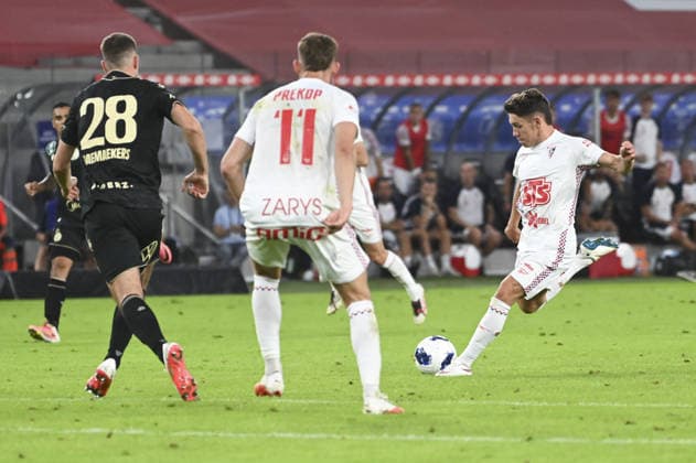 IPA87455927 - Maksym Khlan (Gor) during the UEFA Europa League match between Gornik Zabrze and Ferencvaros at Arena Zabrze in Zabrze, Poland, on August 13, 2026  Copyright: xMichalxDubiel IPAxSportx xx 87455927