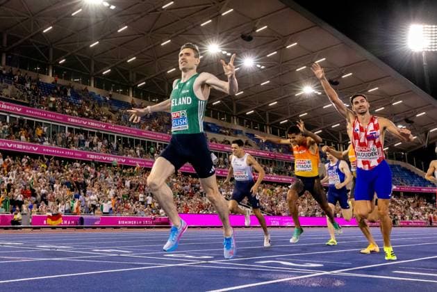 2026 European Athletics Championships, Alexander Stadium, Birmingham, England 13 8 2026 Men™s 800m Final Ireland™s Mark English wins gold Rhasidat Adeleke celebrates with her silver medal 13 8 2026  Copyright: xx 2V7A2745