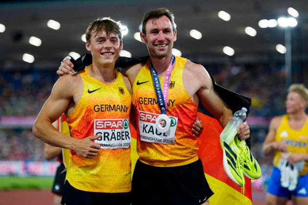 BIRMINGHAM, GREAT BRITAIN - AUGUST 13, 2026 : Niklas KAUL (GER Germany) and Amadeus GRÄBER (GER Germany) after the decathlon during the European Athletics Championships at Alexander Stadium on August 13, 2026 in Birmingham, Great Britain. Great Britain Copyright: xLeahxKohringx