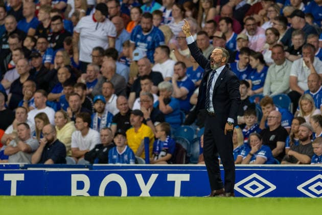 RECORD DATE NOT STATED 12th August 2026; Ibrox Stadium, Glasgow, Scotland; UEFA Europa League Qualifier Football, Rangers versus Jagiellonia Bialystok; Rangers manager Derek McInnes gives instructions to his players VagelisxGeorgariou