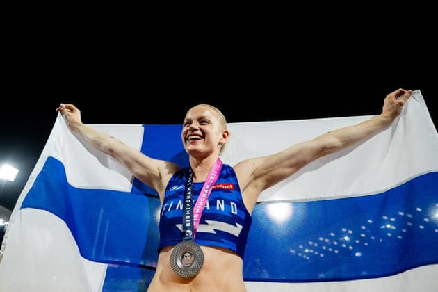 260813 Wilma Heltelä of Finland celebrates after women™s pole vault final during day 4 of the 2026 European Athletics Championships on August 13, 2026 in Birmingham. Photo: Mathias Bergeld BILDBYRAN kod MB MT1068 friidrott athletics friidrett friidrotts-em em friidretts-em 2026 european athletics championships 4 bbeng *** August 13, 2026: Wilma Heltelä of Finland celebrates after the women’s pole vault final on Day 4 of the 2026 European Athletics Championships in Birmingham. 2026 in Birmingham. Photo by Mathias Bergeld. BILDBYRAN code MB MT1068. track and field, athletics, friidrett, friidrotts em, em, friidretts em 2026, European Athletics Championships, 4 bbeng  Copyright: MATHIASxBERGELD BB260813MB180