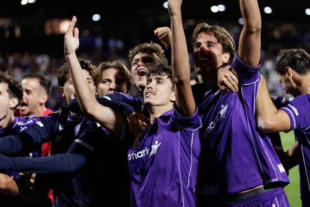 SOCCER - UEFA ECL, A.Wien vs Beita VIENNA,AUSTRIA,13.AUG.26 - SOCCER - UEFA Conference League, qualification, FK Austria Wien vs Beitar Jerusalem. Image shows the rejoicing of A.Wien with Sanel Saljic (A.Wien).  GEPAxpictures xArminxRauthner