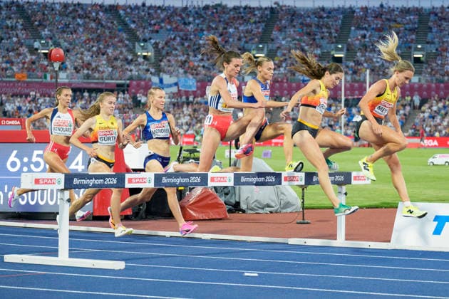 BIRMINGHAM, GREAT BRITAIN - AUGUST 13, 2026 : Olivia GÜRTH (GER Germany), Gesa Felicitas KRAUSE (GER Germany) and Lea MEYER (GER Germany) competing in the 3000m steeple chase final during the European Athletics Championships at Alexander Stadium on August 13, 2026 in Birmingham, Great Britain. Great Britain Copyright: xLeahxKohringx