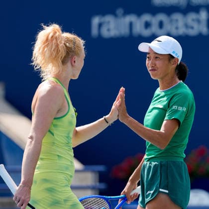 National Bank Open 2026 - Women’s Doubles Final TORONTO, CANADA - AUGUST 13 : Katerina Siniakova (L) of Czech Republic and Shuai Zhang (R) of China against Sara Errani of Italy and Nicole Melichar-Martinez of the United States in women’s doubles final round match during day 13 of WTA, Tennis Damen 1000 National Bank Open in Toronto, Ontario, Canada on August 13, 2026. Mert Alper Dervis Anadolu Ontario Canada. Editorial use only. Please get in touch for any other usage.  Copyright: x2026xAnadoluxMertxAlperxDervisx