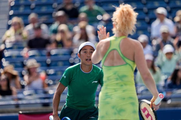 National Bank Open 2026 - Women’s Doubles Final TORONTO, CANADA - AUGUST 13 : Katerina Siniakova (R) of Czech Republic and Shuai Zhang (L) of China against Sara Errani of Italy and Nicole Melichar-Martinez of the United States in women’s doubles final round match during day 13 of WTA, Tennis Damen 1000 National Bank Open in Toronto, Ontario, Canada on August 13, 2026. Mert Alper Dervis Anadolu Ontario Canada. Editorial use only. Please get in touch for any other usage.  Copyright: x2026xAnadoluxMertxAlperxDervisx