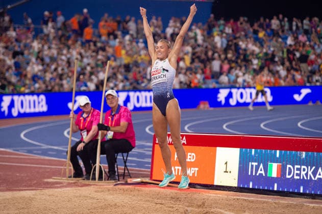 Dariya Derkach of Italy wins the gold medal in the Womens Triple Jump at the European Athletics Championships at Alexander Stadium in Birmingham, England (Sean Walsh Sports Press Photo)  Copyright: xSeanxWalshx Sportspressphoto_SPR205608