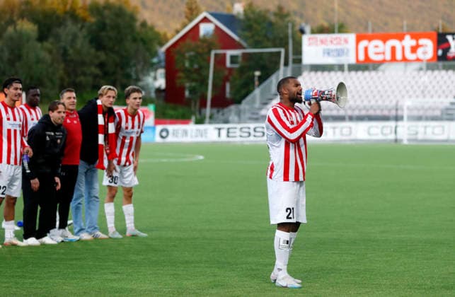 Conference League-kampen i fotball 2026: Tromso-CFR Cluj 2-1. Tromso 20260813. Tromsos Leon Hien etter fotballkampen mellom Tromso og CFR Cluj pa Romssa Arena. Foto: Rune Stoltz Bertinussen NTB Tromso Norge EDITORIAL USE ONLY. RESTRICTED USE FOR BETTING COMPANIES Ref:_SPO1H6EKs4bUx4.jpg *** 2026 Conference League soccer match: Tromsø 1–2 CFR Cluj, August 13, 2026. Tromsø’s Leon Hien after the soccer match between Tromsø and CFR Cluj at Romssa Arena. Photo by Rune Stoltz Bertinussen, NTB, Tromsø, Norway. EDITORIGINAL USE ONLY; RESTRICTED USE FOR BETTING COMPANIES  Copyright: xRunexStoltzxBertinussenx xNTBx