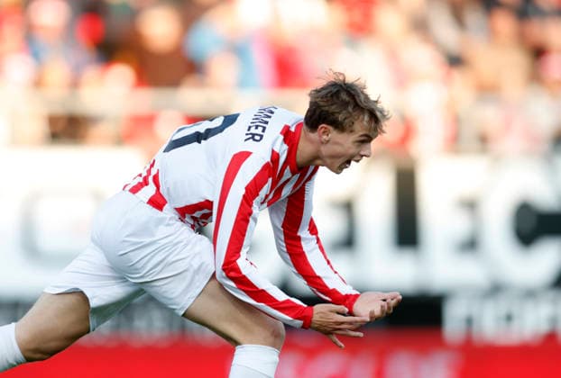 Conference League-kampen i fotball 2026: Tromso-CFR Cluj 2-1. Tromso 20260813. Tromsos Troy Nyhammer under fotballkampen mellom Tromso og CFR Cluj pa Romssa Arena. Foto: Rune Stoltz Bertinussen NTB Tromso Norge EDITORIAL USE ONLY. RESTRICTED USE FOR BETTING COMPANIES Ref:_SPO39BCdp3xP0I.jpg *** 2026 Conference League soccer match: Tromsø 2–1 CFR Cluj, August 13, 2026. Tromsø’s Troy Nyhammer during the soccer match between Tromsø and CFR Cluj at Romssa Arena. Photo by Rune Stoltz Bertinussen, NTB, Tromsø, Norway. EDEDITORIAL USE ONLY; RESTRICTED USE FOR BETTING COMPANIES  Copyright: xRunexStoltzxBertinussenx xNTBx