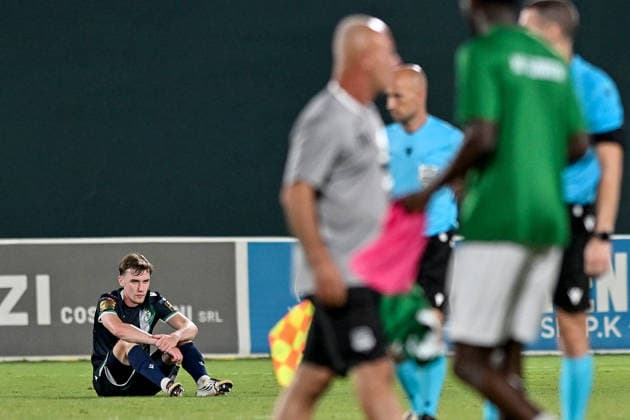 UEFA Europa League Third Qualifying Round Second Leg, Egnatia Arena, Albania 13 8 2026 KF Egnatia vs Shamrock Rovers Shamrock Rovers Matt Healy dejected after the match Matt Healy dejected after the match 13 8 2026  Copyright: xInphox DSC_2091