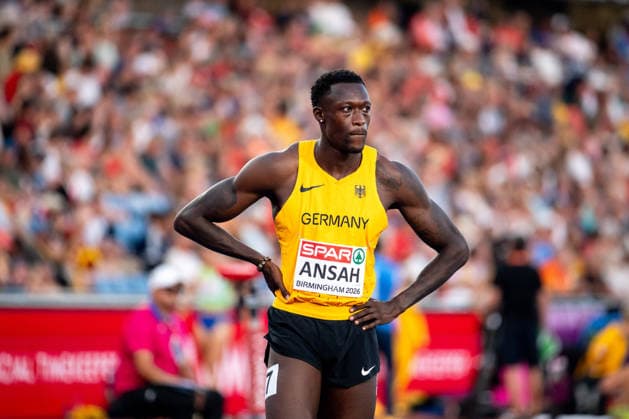 13.08.2026, GBR, Leichtathletik, Europameisterschaft 2026, Abendsession Tag 4, Birmingham Owen Ansah ( Schweiz ) am Start, 200 Meter Herren, Halbfinale Birmingham Alexander Stadium England Großbritannien *** August 13, 2026, GBR, Track and Field, 2026 European Championships, Evening Session, Day 4, Birmingham—Owen Ansah of Switzerland competes in the Men’s 200-meter semifinals at Alexander Stadium in Birmingham, England, United Kingdom Copyright: xNordphoto Memmlerx