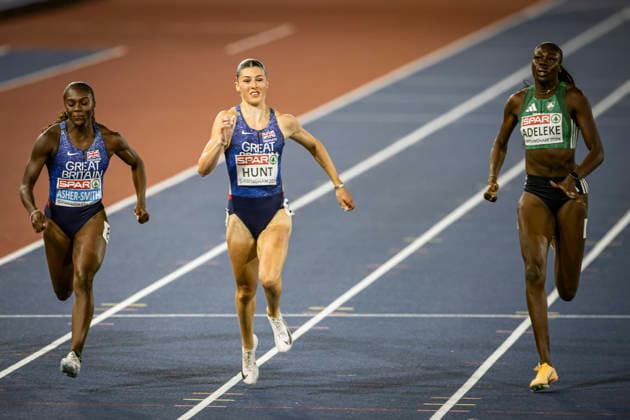 RECORD DATE NOT STATED 13th August 2026; Alexander Stadium, Birmingham, Midlands, England; 2026 European Athletics Championships, Day Four; Amy Hunt (GBR) wins the womens 200m with Rhasidat Adeleke (IRL) in second and Dina Asher-Smith (GBR) in third GodfreyxPitt