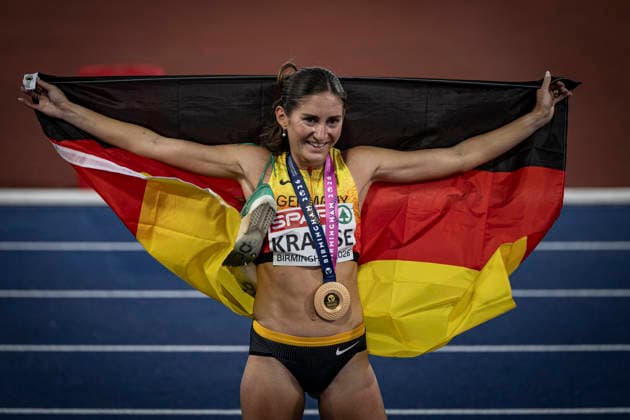 RECORD DATE NOT STATED 13th August 2026; Alexander Stadium, Birmingham, Midlands, England; 2026 European Athletics Championships, Day Four; Gesa Felicitas Krause (GER) after winning the womens 3000m steeplechase GodfreyxPitt