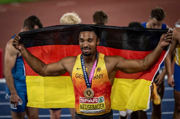 RECORD DATE NOT STATED 13th August 2026; Alexander Stadium, Birmingham, Midlands, England; 2026 European Athletics Championships, Day Four; Leo Neugebauer (GER) celebrates winning the mens decathlon GodfreyxPitt