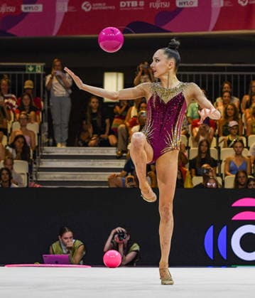 August 13, 2026, Frankfurt, Hesse, Germany: Gymnast MARIIA BORISOVA competes in the 42nd Rhythmic gymnastics, Rhythmische Sportgymnastik, RSG World Championships qualifiers in the Festhalle in Frankfurt, Hesse, Germany on Thursday, August 13, 2026. 2026 Rhythmic Gymnastics World Championships Qualifying  - ZUMAd168 20260813_zsp_d168_105 Copyright: xKaixDambachx