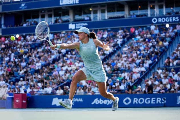 National Bank Open 2026 - Women s Singles Final TORONTO, CANADA - AUGUST 13 : Iga Swiatek of Poland in action against Elena Rybakina of Kazakhstan in final round match during day 13 of WTA, Tennis Damen 1000 National Bank Open in Toronto, Ontario, Canada on August 13, 2026. Mert Alper Dervis Anadolu Ontario Canada. Editorial use only. Please get in touch for any other usage.  Copyright: x2026xAnadoluxMertxAlperxDervisx