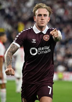 Calvin Miller of Hearts thought that he had given his side the lead before VAR intervened Heart of Midlothian v Benfica, UEFA Europa League, 3rd Qualifying Round, Second Leg, Football, Tynecastle Park, Edinburgh, Scotland, UK - 13 Aug 2026Edinburgh Tynecastle Park United Kingdom  Copyright: xNeilxHanna Shutterstockx 17069356dj