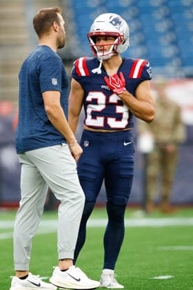August 13, 2026; Foxborough, Massachusetts, USA; New England Patriots wide receiver Nick DeGennaro (23) warms up ahead of an NFL, American Football Herren, USA preseason game against the Indianapolis Colts at Gillette Stadium. (c) CSM - ZUMAc04_ 20260813_zma_c04_008 Copyright: xBurtxGranofskyx