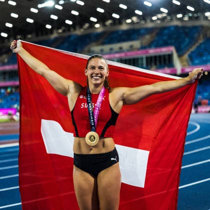European Athletics Championships; Birmingham, 13.08.2026 BIRMINGHAM, UNITED KINGDOM - AUGUST 13: Angelica Moser (Switzerland) celebrates after winning the pole vault final at the European Athletics Championships; Birmingham on August 13, 2026 in Birmingham, United Kingdom. *** European Athletics Championships, Birmingham, August 13, 2026 BIRMINGHAM, UNITED KINGDOM AUGUST 13 Angelica Moser of Switzerland celebrates after winning the pole vault final at the European Athletics Championships in Birmingham on August 13, 2026, in Birmingham, United Kingdom Copyright: xBEAUTIFULxSPORTS UlfxSchillerx
