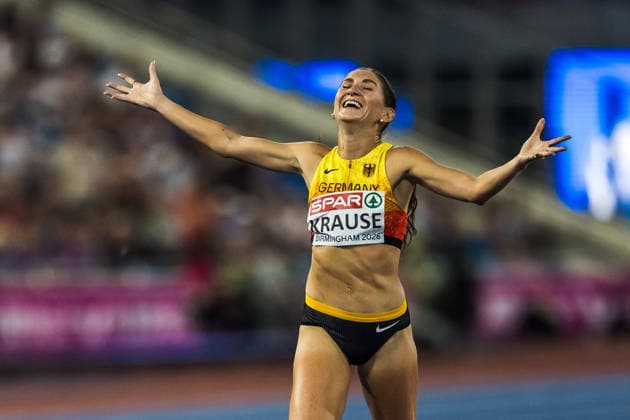 European Athletics Championships; Birmingham, 13.08.2026 BIRMINGHAM, UNITED KINGDOM - AUGUST 13: Gesa Felicitas Krause (GER - Germany) celebrates in the final of the 3000 m steeple chase at the European Athletics Championships; Birmingham on August 13, 2026 in Birmingham, United Kingdom. *** European Athletics Championships, Birmingham, August 13, 2026 BIRMINGHAM, UNITED KINGDOM AUGUST 13 Gesa Felicitas Krause (GER) of Germany celebrates in the final of the 3,000-meter steeplechase at the European Athletics Championships in Birmingham on August 13, 2026, in Birmingham, United Kingdom Copyright: xBEAUTIFULxSPORTS UlfxSchillerx