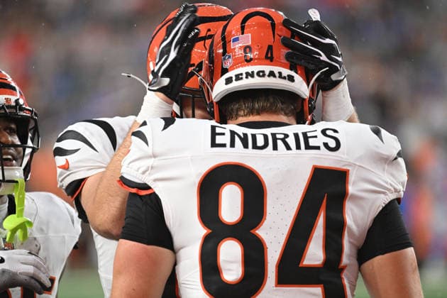 August 13, 2026: Cincinnati Bengals tight end Jack Endries (84) after scoring a touchdown against the Detroit Lions in their game in Cincinnati, Ohio. Cal Media Cincinnati USA - ZUMAc04_ 20260813_zma_c04_024 Copyright: xBrentxClarkx